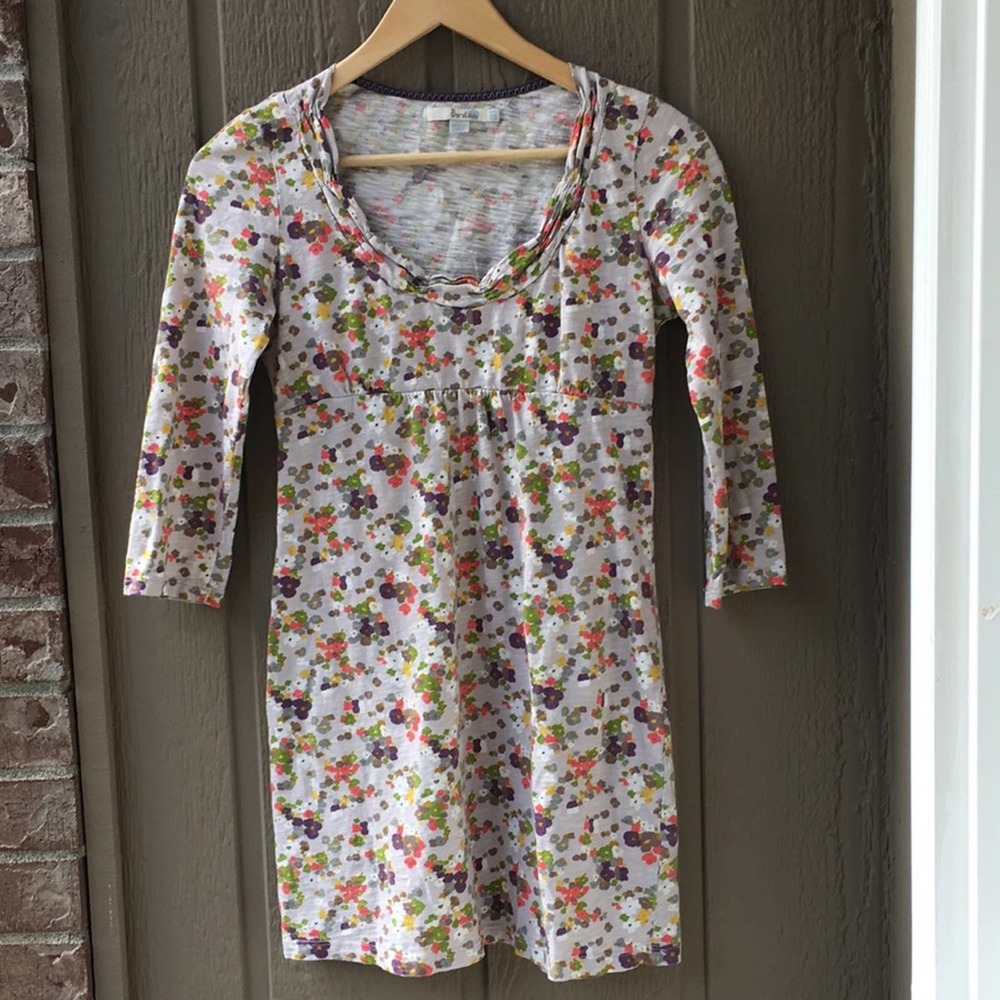 Boden Empire Tunic size 2 3/4 sleeves cotton scoop round neck grey purple